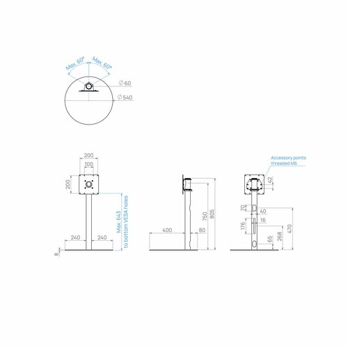 Cavus TV Standaard Sphere 80 cm RVS VESA 200x200 mm