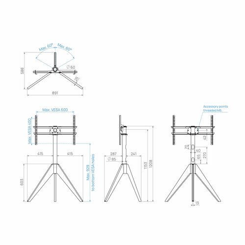 Cavus Vloerstandaard TRIANGLE eiken 120cm VESA 600x400