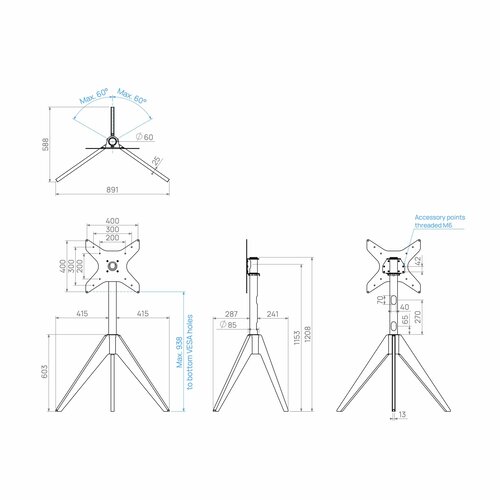 Cavus Vloerstandaard TRIANGLE eiken 120cm VESA 400x400