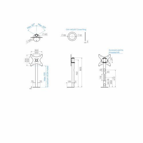 Cavus Meubel Mount - TV Standaard voor Meubel - 80 cm Zwart VESA 300x300 mm