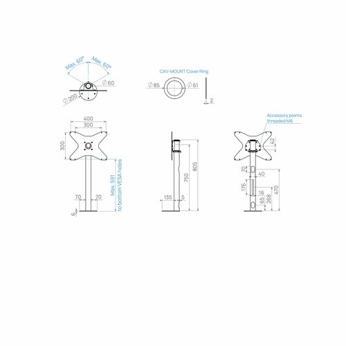 Cavus Meubel Mount - TV Standaard voor Meubel - 80 cm Zwart VESA 400x300 mm