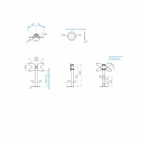 Cavus Meubel Mount - TV Standaard voor Meubel - 60 cm Zwart VESA 400x200