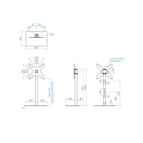 Cavus TV Standaard Square 100 cm Zwart VESA 400x400 mm