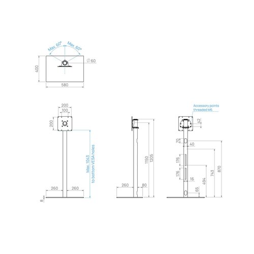 Cavus TV Standaard Square 120 cm Zwart VESA 200x200 mm