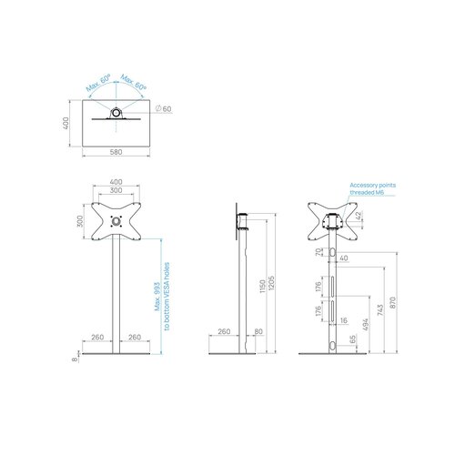 Cavus TV Standaard Square 120 cm Zwart VESA 400x300 mm