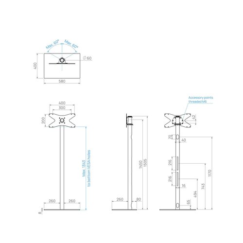 Cavus TV Standaard Square 150 cm Zwart VESA 400x200 mm