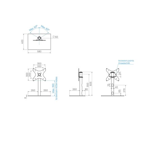 Cavus TV Standaard Square 60 cm RVS VESA 400x200 mm