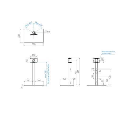 Cavus TV Standaard Square 80 cm RVS VESA 200x100 mm