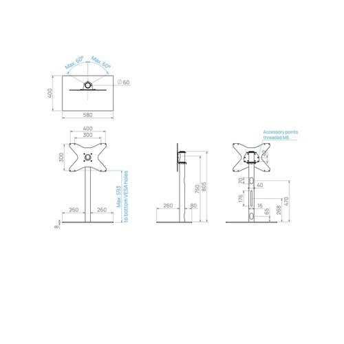 Cavus TV Standaard Square 80 cm RVS VESA 400x300 mm