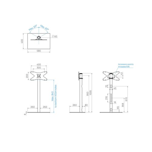 Cavus TV Standaard Square 100 cm RVS VESA 400x200 mm