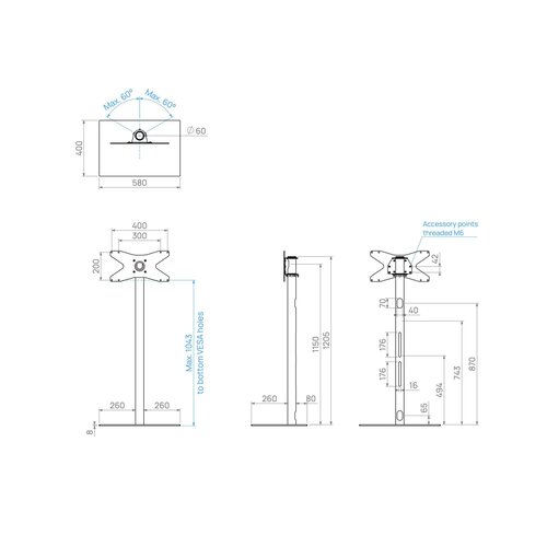 Cavus TV Standaard Square 120 cm RVS VESA 400x200 mm