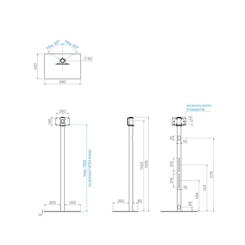 Cavus TV Standaard Square 150 cm RVS VESA 200x100 mm