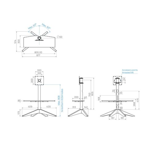 Cavus TV Standaard Cross 100 Hout/Zwart - VESA 200x200