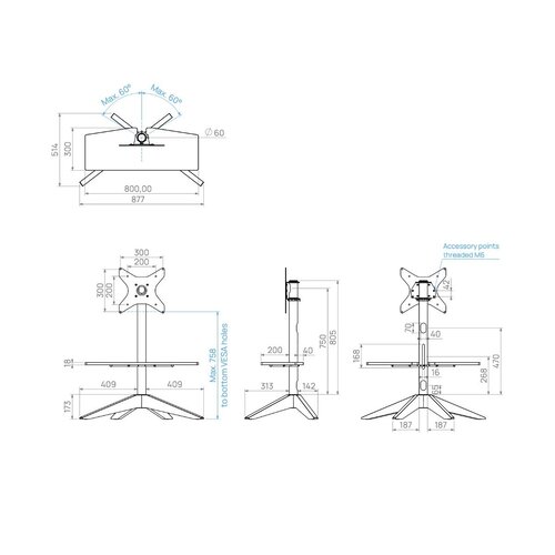 Cavus TV Standaard Cross 100 Hout/Zwart - VESA 300x300