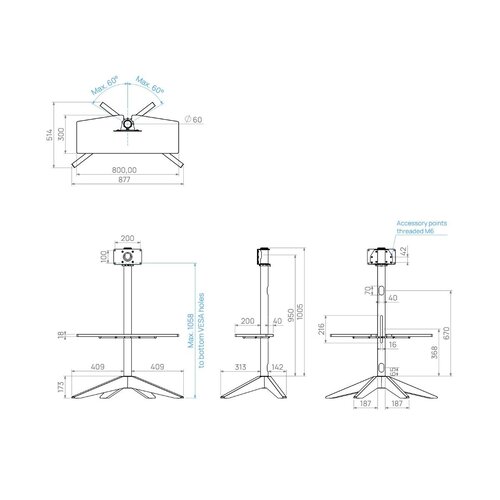 Cavus TV Standaard Cross 120 Hout/Zwart - VESA 100x200