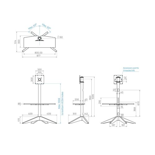 Cavus TV Standaard Cross 120 Hout/Zwart - VESA 200x200