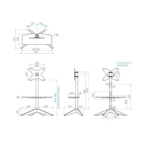 Cavus TV Standaard Cross 120 Hout/Zwart - VESA 400x300