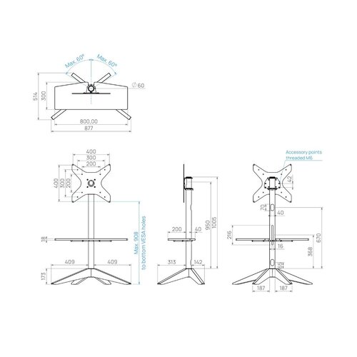 Cavus TV Standaard Cross 120 Hout/Zwart - VESA 400x400