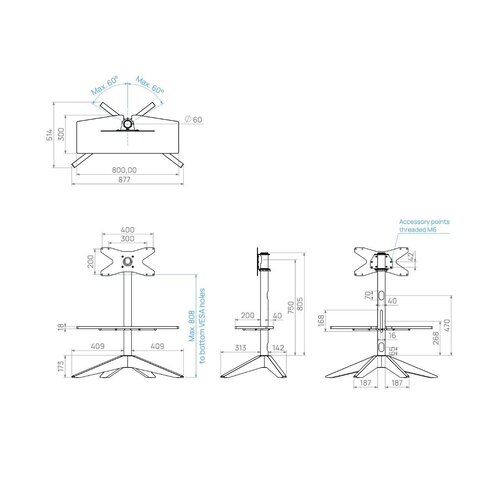 Cavus TV Standaard Cross 80 Hout/Zwart - VESA 400x200