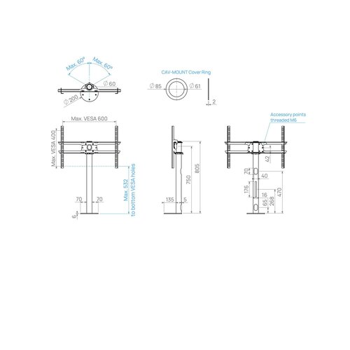 Cavus Meubel Mount - TV Standaard voor Meubel - 80 cm RVS VESA 600x400