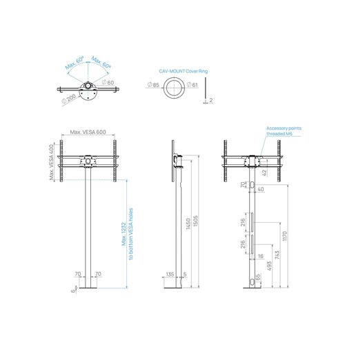 Cavus Meubel Mount - TV Standaard voor Meubel - 150 cm RVS VESA 600x400