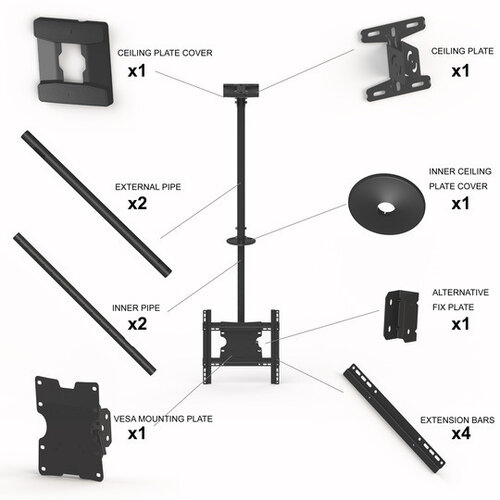 Multibrackets M Public Plafondbeugel Medium Single 3000 Black