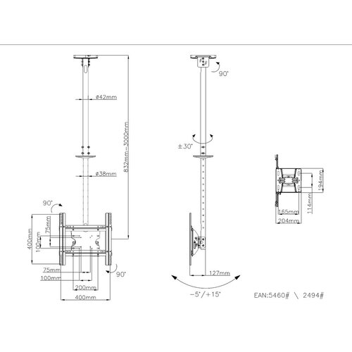 Multibrackets M Public Plafondbeugel Medium Single 3000 White