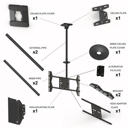 Multibrackets M Public Plafondbeugel Large Single 3000 Black