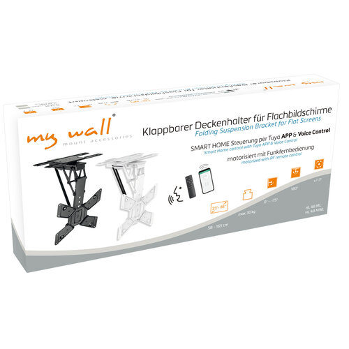 MyWall Elektrische Plafondbeugel Draai -en Opklapbaar met spraakbesturing - Zwart -  HL 48 ML