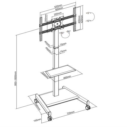 XTRARM TV Standaard,  Elevate Elektrisch verstelbaar van  95 - 160 cm