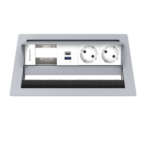 Kindermann CablePort Standard² - 2x Stroom, 1x USB Lader (1x USB A, 1x USB C) 1x leeg (2 halfsize modules) - Grijs (Ral 9006)