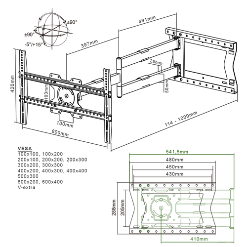 XTRARM Crius 100 cm Rotate 600 - Zwart