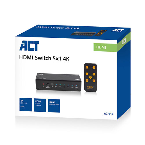 ACT HDMI Switch 5 in - 1 uit met afstandsbediening