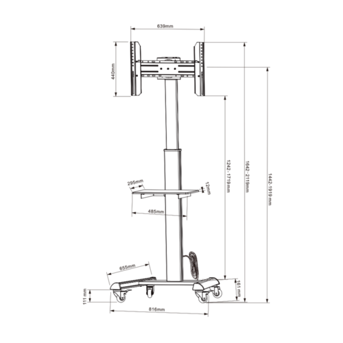 XTRARM TV standaard Proton 500 incl. Stroom & USB power - Zwart