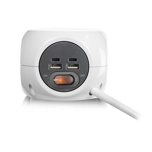 ACT PowerCube 3x Stroom (Type E), 1x USB C, 1x USB A - 1.5 meter Grijs