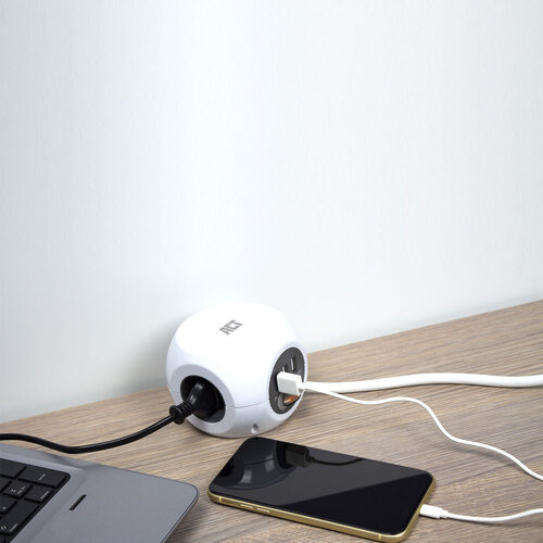 ACT PowerCube 3x Stroom (Type E), 3x USB A - 1.5 meter Grijs