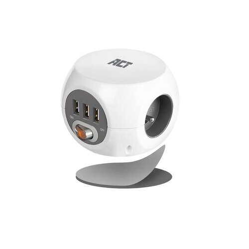 ACT PowerCube 3x Stroom (Type E), 3x USB A - 1.5 meter Grijs