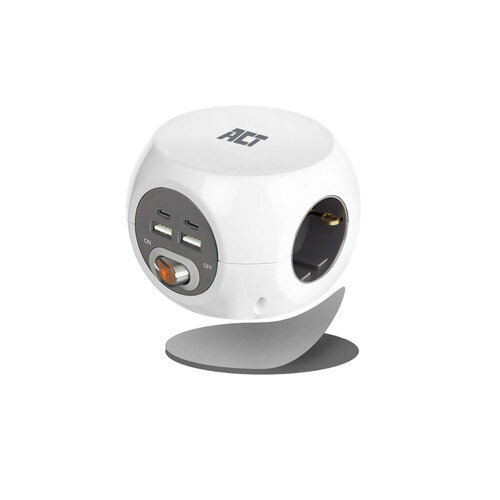 ACT PowerCube Verlengblok 3x Stroom, 2x USB A en 2x USB C - 1.5 meter Grijs