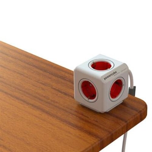Allocacoc PowerCube Verlengblok met 5x Stroom - 3.0 meter Rood