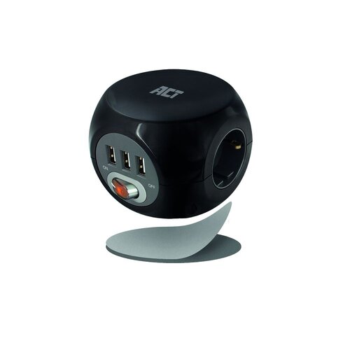 ACT PowerCube 3x Stroom, 3x USB A - 1.5 meter Zwart