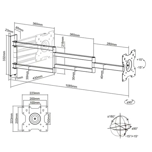 DQ Wall Support TV Beugel Rotate XL 108,5 cm - Zwart