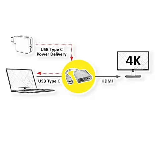 Roline USB Type C naar HDMI en USB Type C PD Adapter