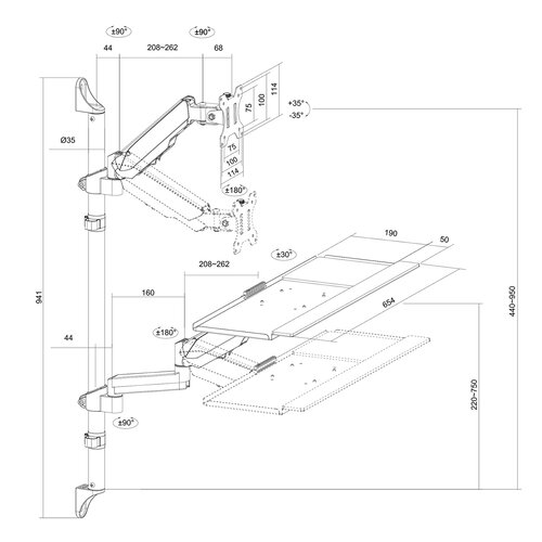 MyWall Monitor + Toetsenbord Werkstation Wand HL 64 L