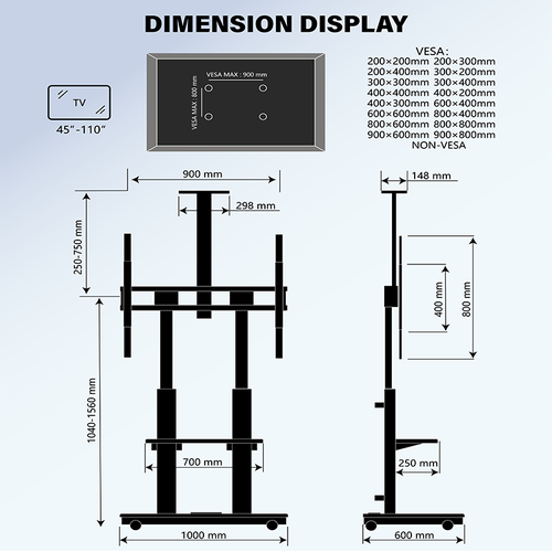 XTRARM TV Standaard Duolite Manueel Zwart  (45 t/m 110 inch)