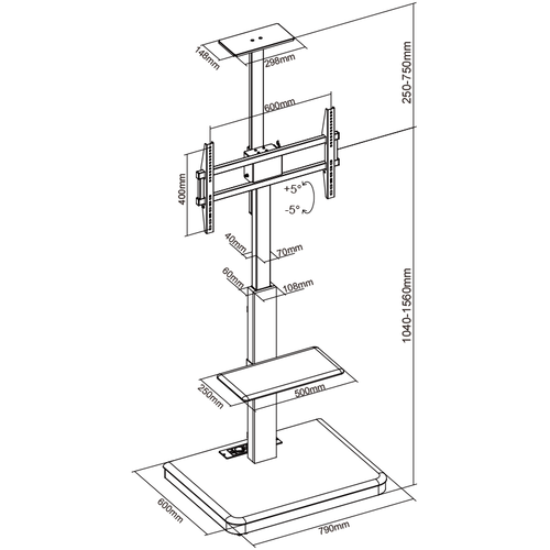 XTRARM TV Standaard Elite Manueel Zwart