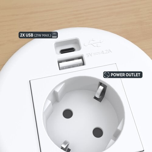 Kindermann CablePort table - Stroom & USB A & C lader - Wit