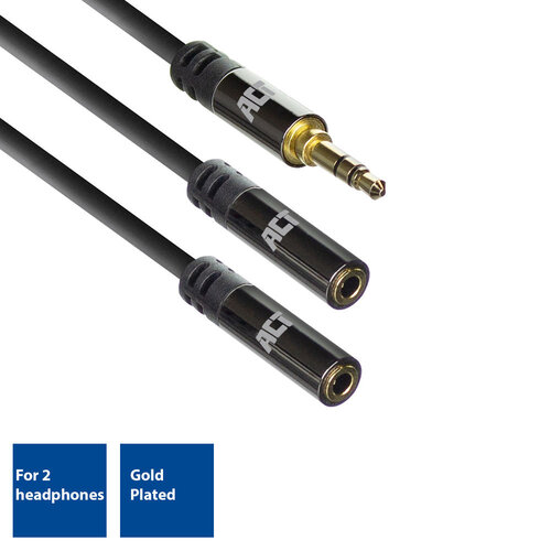 ACT 3.5 mm Stereo male - 2x 3.5 mm Stereo female kabel 0.15 meter