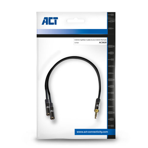 ACT 3.5 mm Stereo male - 2x 3.5 mm Stereo female kabel 0.15 meter