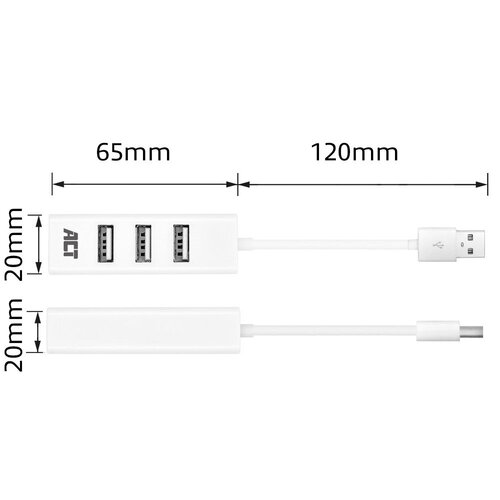 ACT 4 Poorts Mini USB A Hub (USB 2.0) Wit