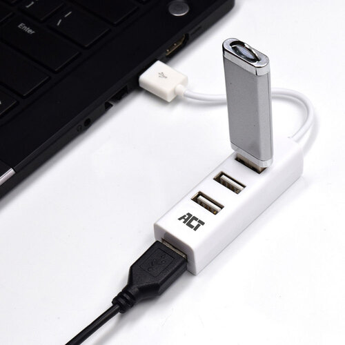 ACT 4 Poorts Mini USB A Hub (USB 2.0) Wit